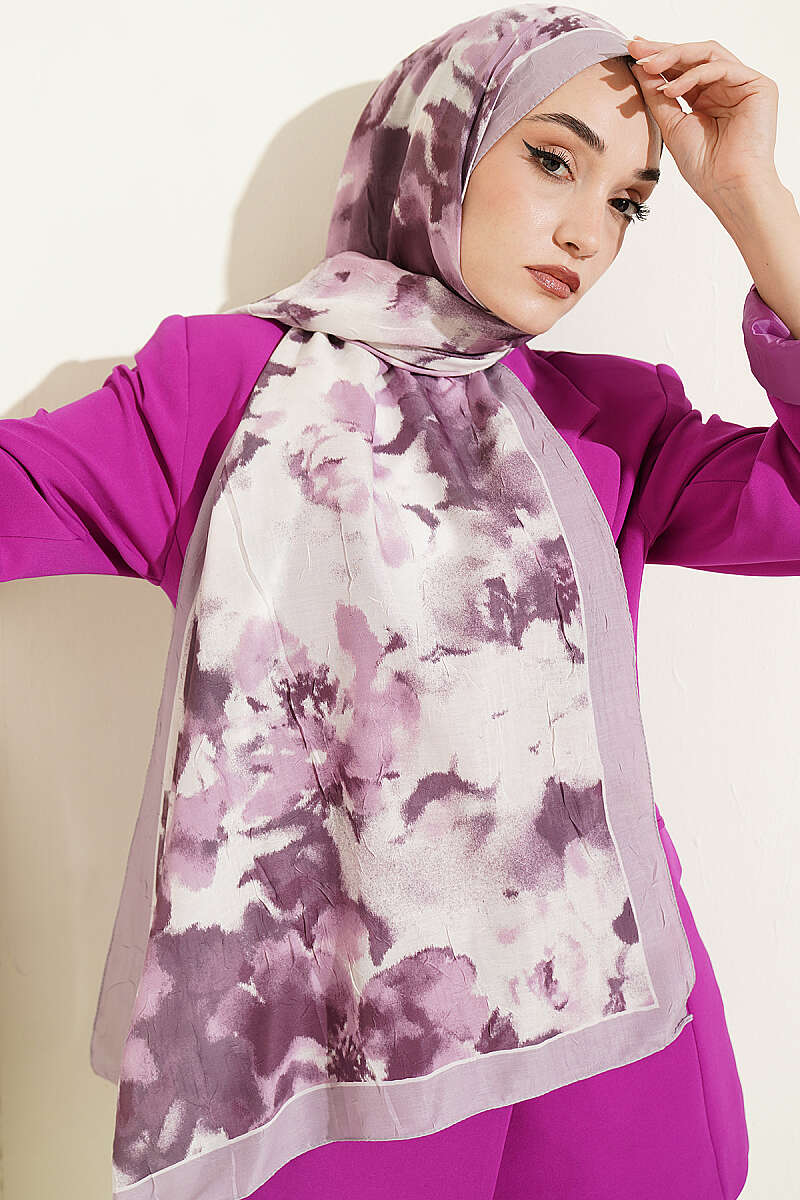 Cloud Print Bamboo Crinkle Shawl - Lilac