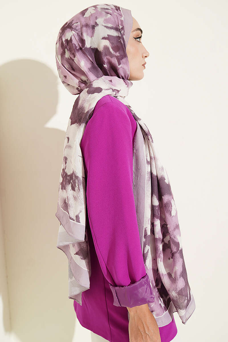 Cloud Print Bamboo Crinkle Shawl - Lilac