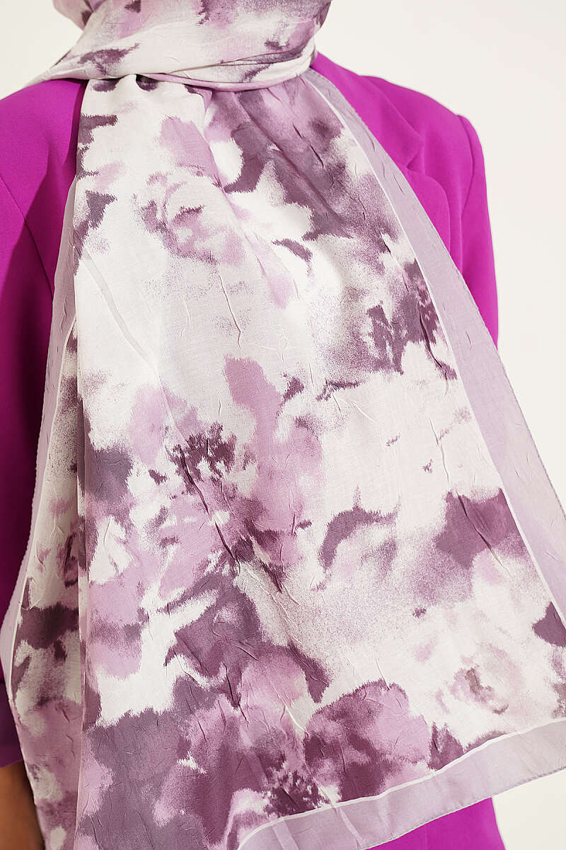 Cloud Print Bamboo Crinkle Shawl - Lilac