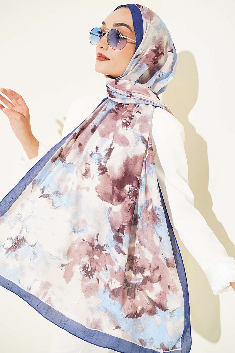Cloud Print Bamboo Crinkle Shawl - Saxe Blue
