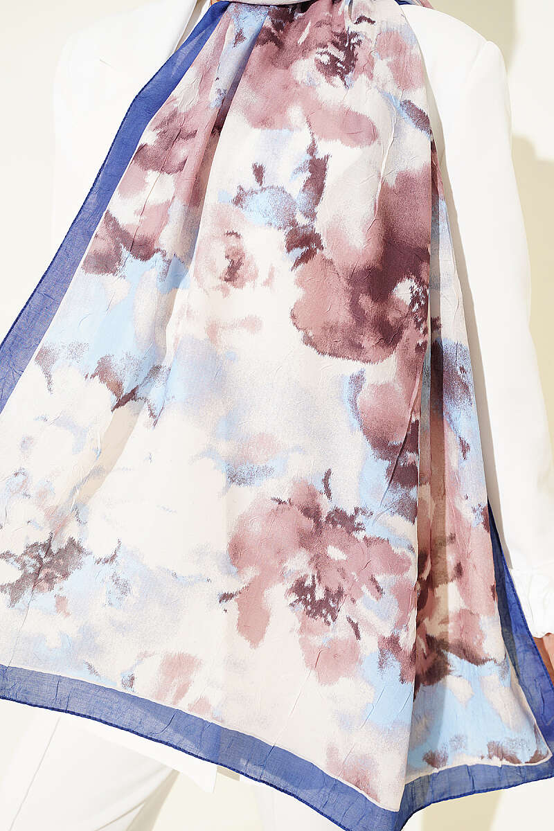 Cloud Print Bamboo Crinkle Shawl - Saxe Blue