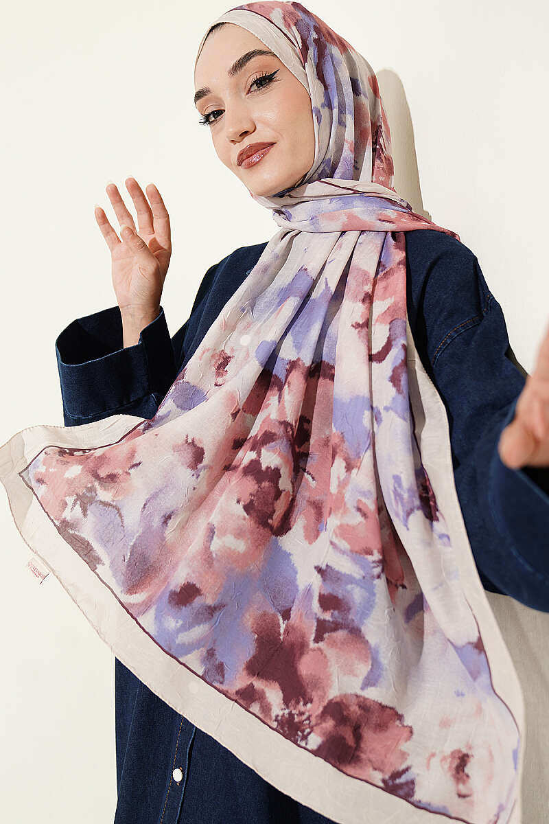 Cloud Print Bamboo Crinkle Shawl - Stone