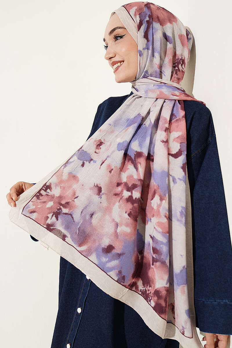Cloud Print Bamboo Crinkle Shawl - Stone