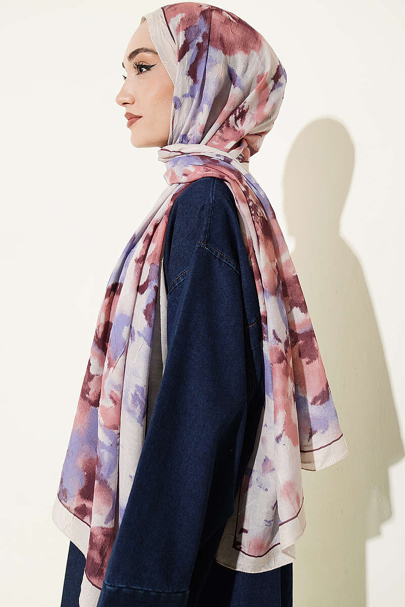 Cloud Print Bamboo Crinkle Shawl - Stone
