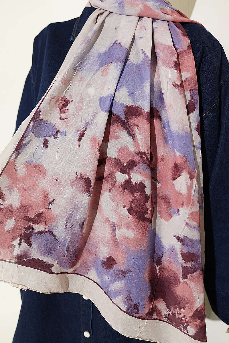 Cloud Print Bamboo Crinkle Shawl - Stone