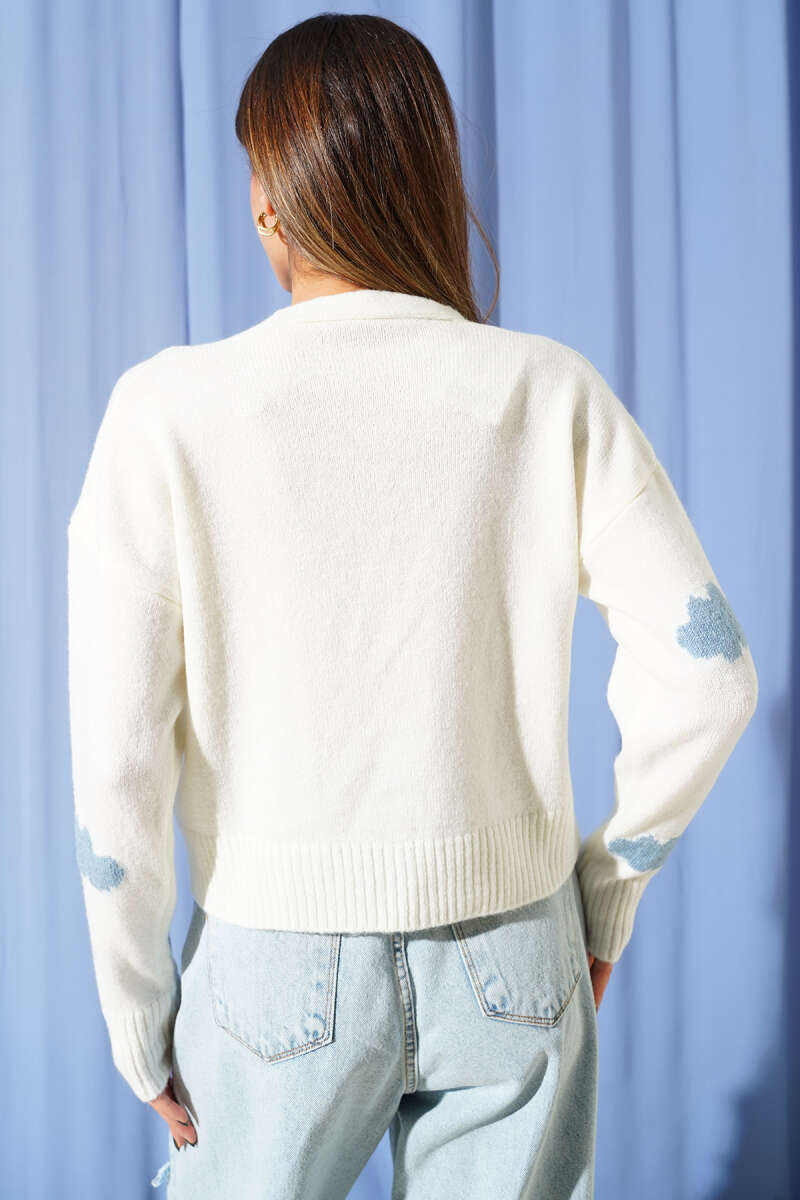 Cloud Pattern Knit Cardigan - Ecru