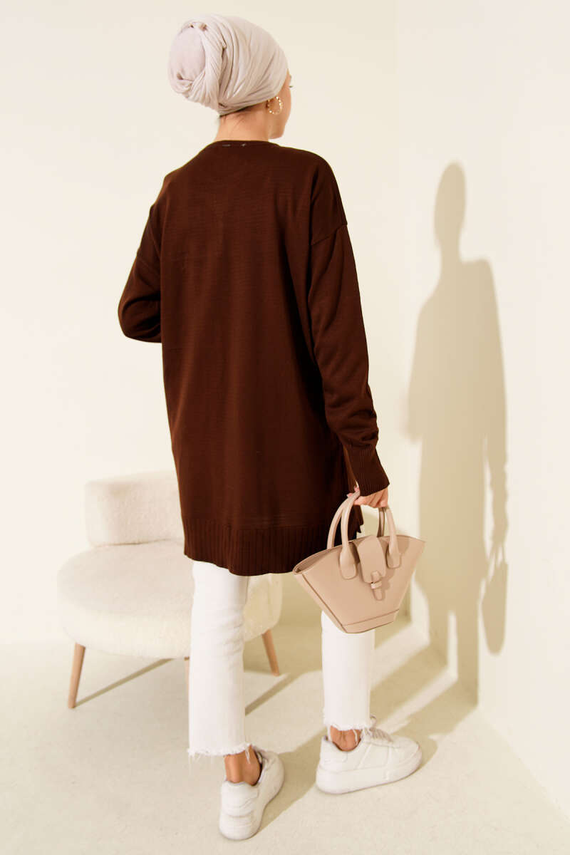 Large Floral Knit Tunic - Brown