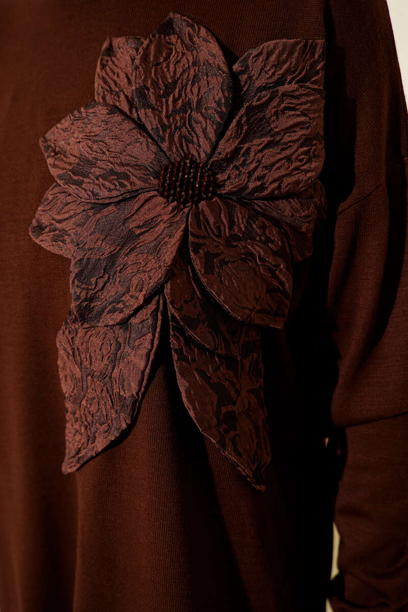 Large Floral Knit Tunic - Brown