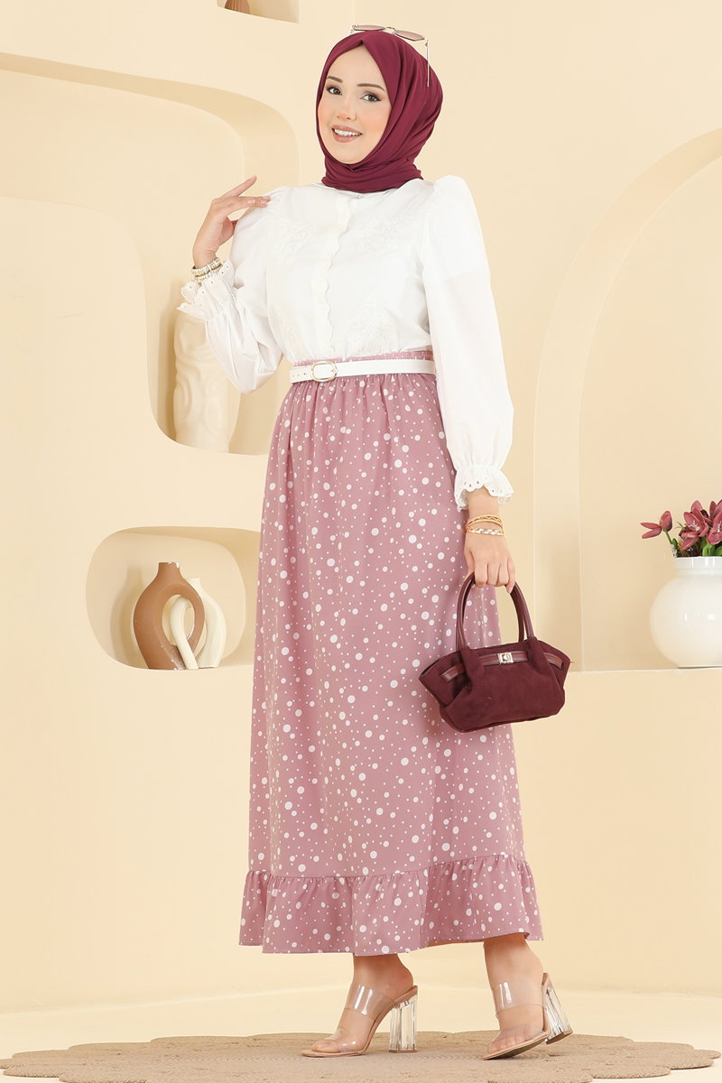 Large Polka Dot Skirt - Dusty Rose