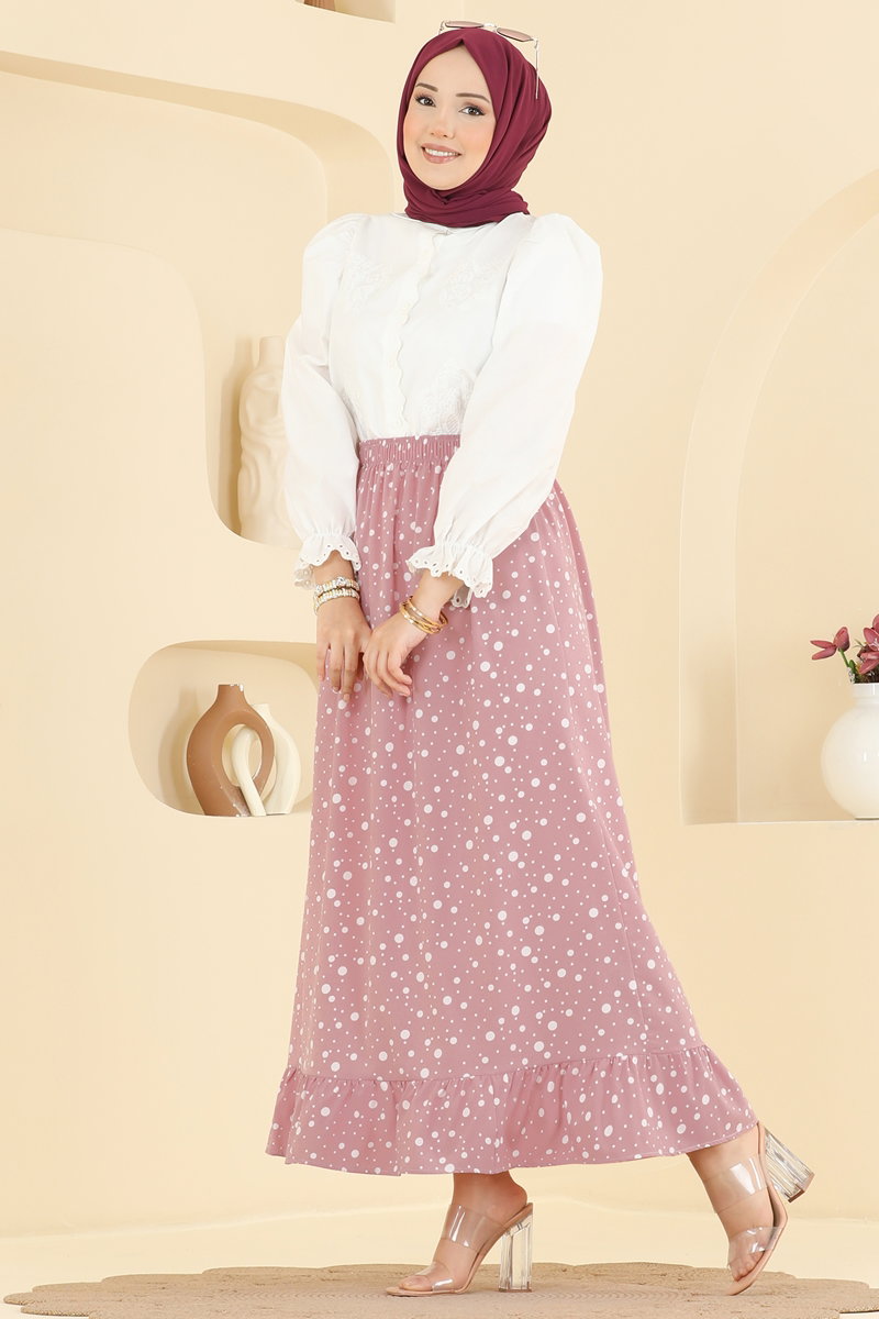Large Polka Dot Skirt - Dusty Rose