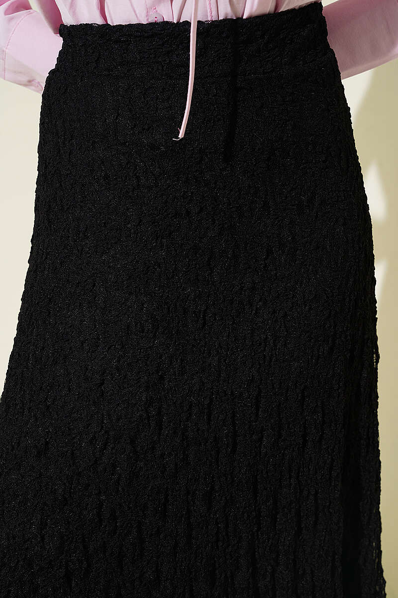 Gathered Lace Tulle Skirt - Black
