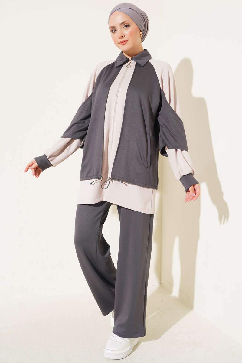 Gathered-Detail Two-Piece Set - Smoke Grey