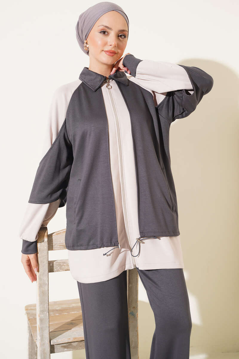 Gathered-Detail Two-Piece Set - Smoke Grey