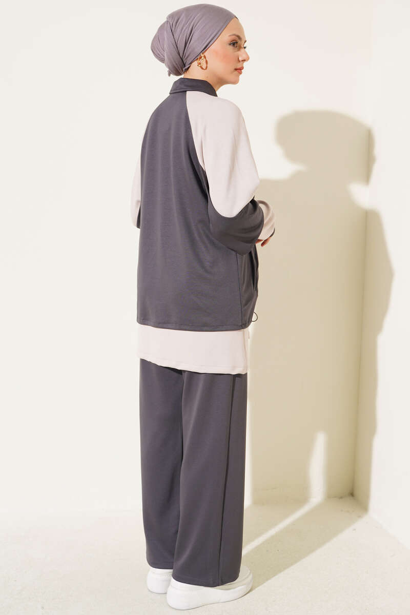 Gathered-Detail Two-Piece Set - Smoke Grey
