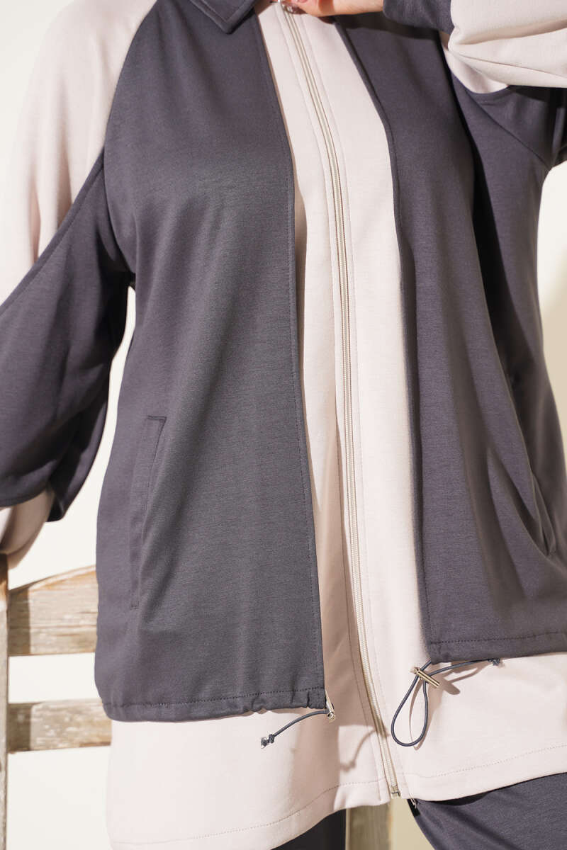 Gathered-Detail Two-Piece Set - Smoke Grey
