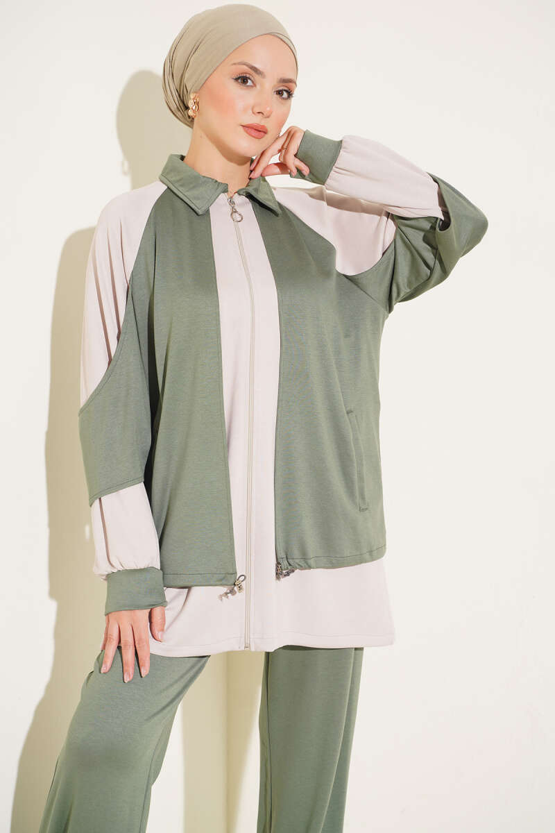 Gathered-Detail Two-Piece Set - Khaki