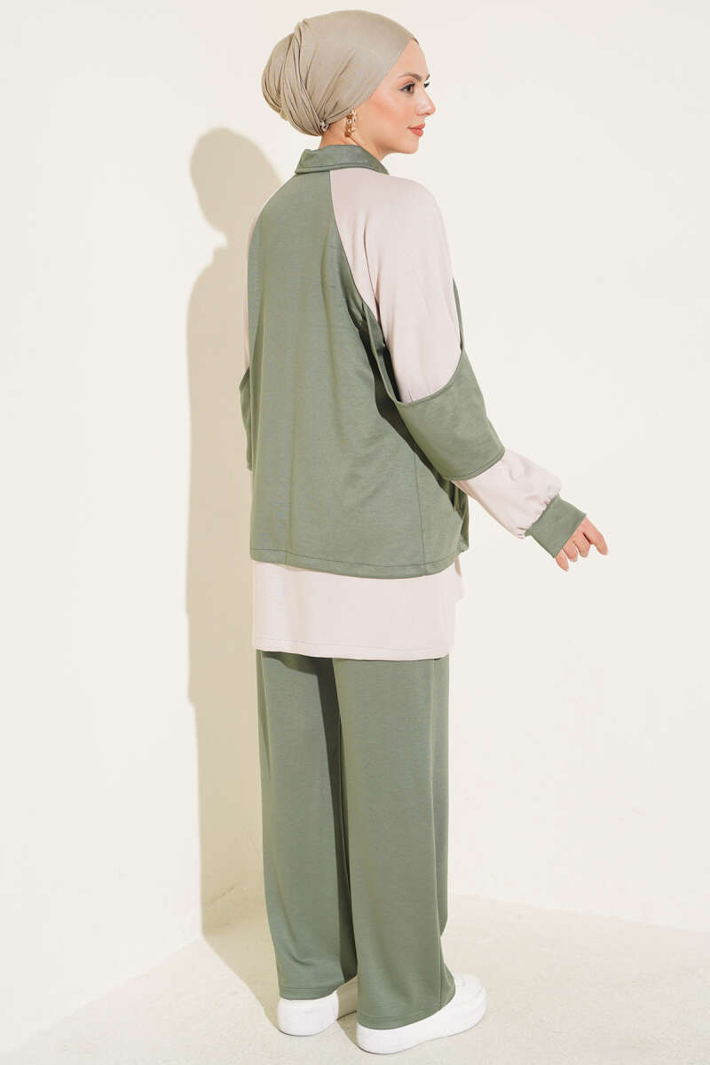 Gathered-Detail Two-Piece Set - Khaki