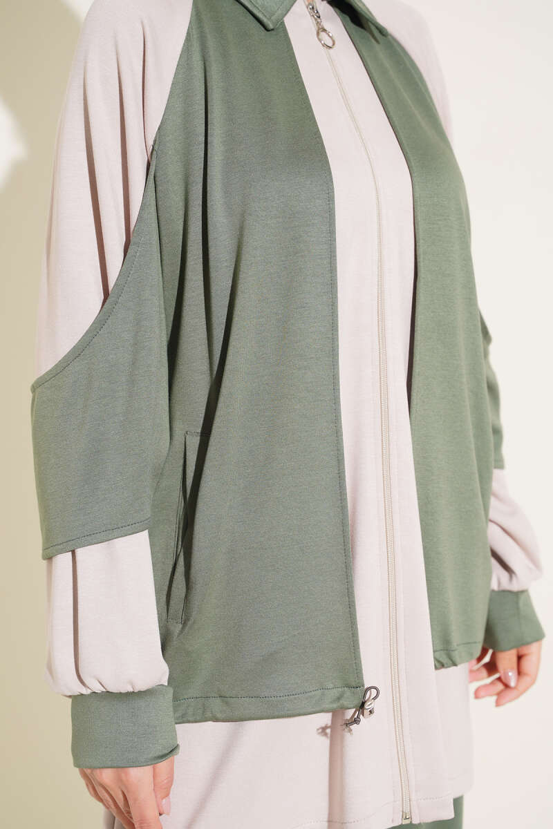 Gathered-Detail Two-Piece Set - Khaki
