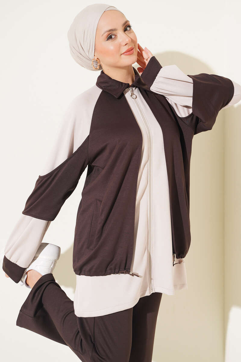 Gathered-Detail Two-Piece Set - Brown