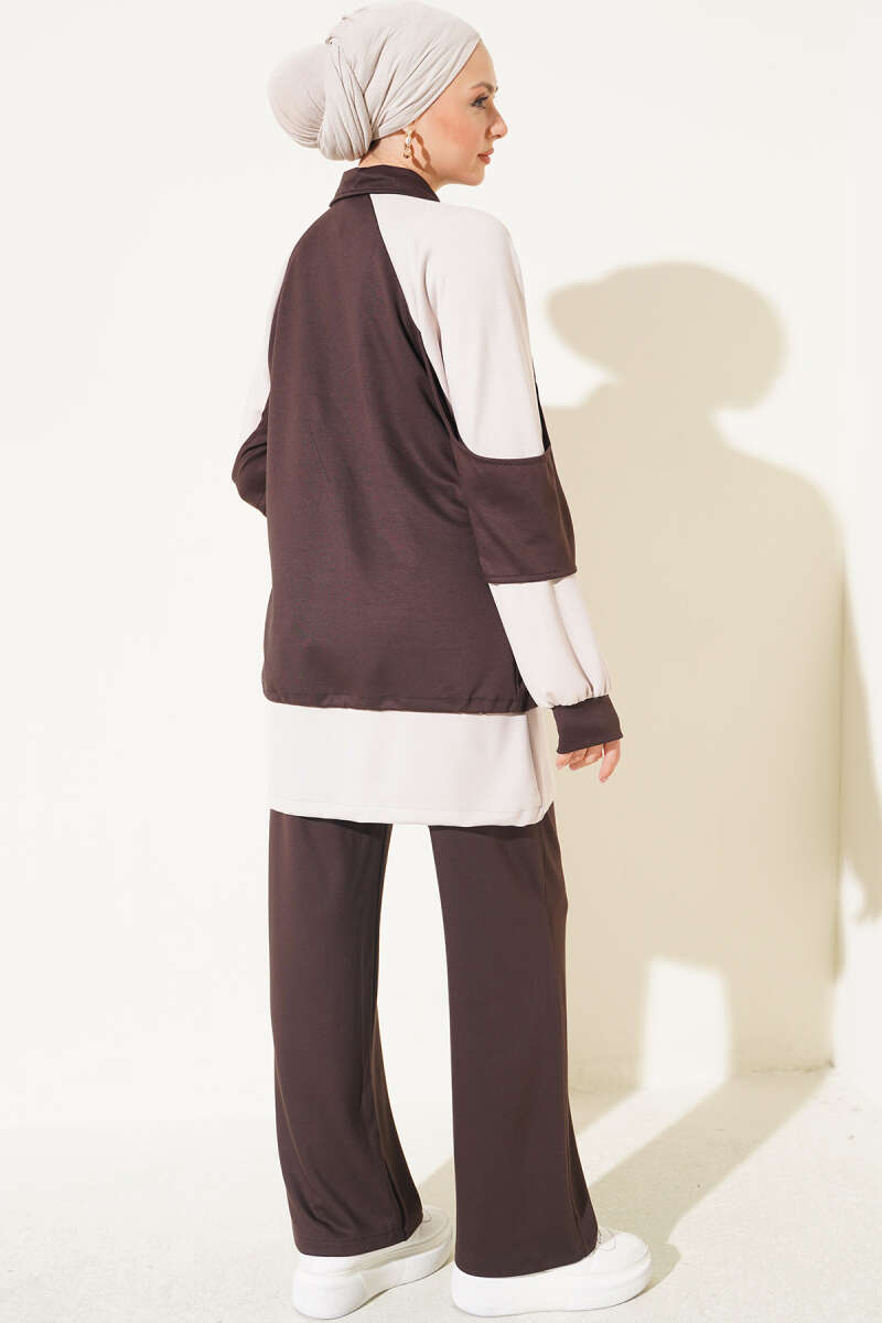 Gathered-Detail Two-Piece Set - Brown