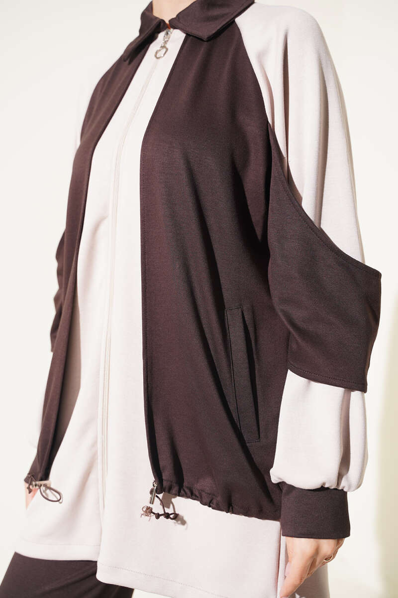 Gathered-Detail Two-Piece Set - Brown