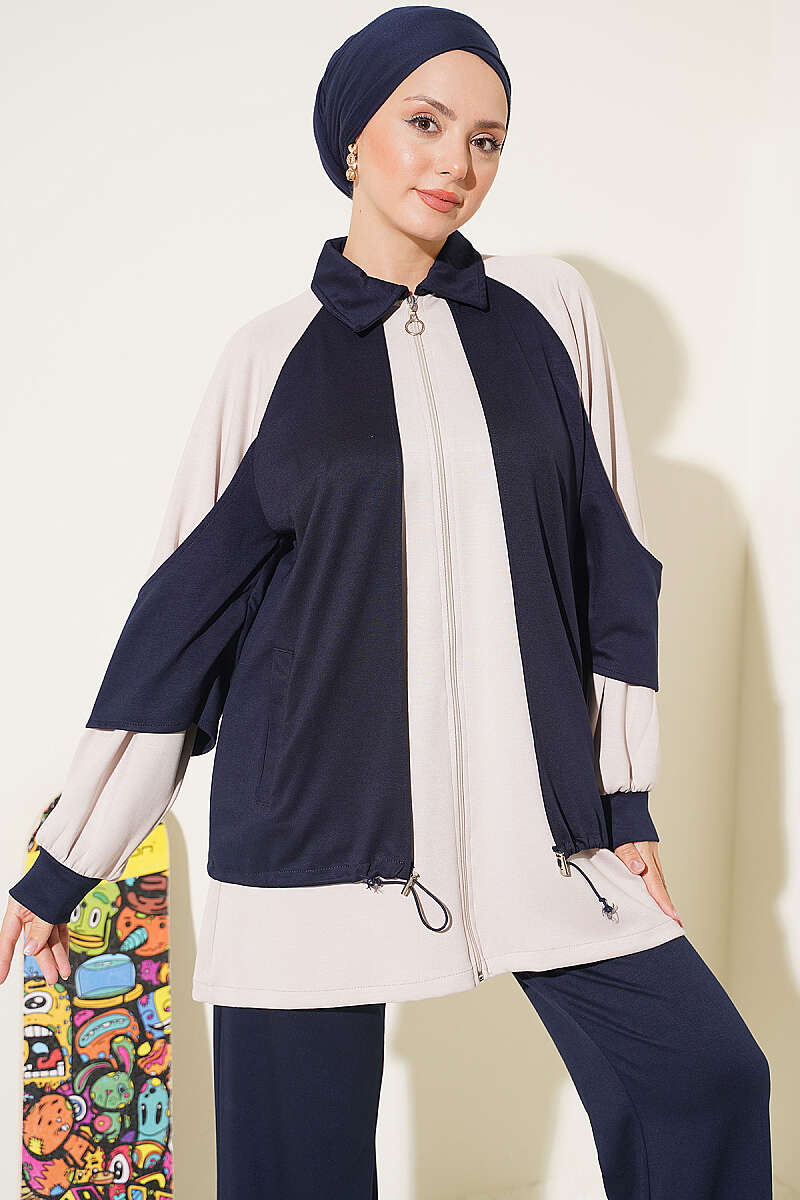 Gathered-Detail Two-Piece Set - Navy