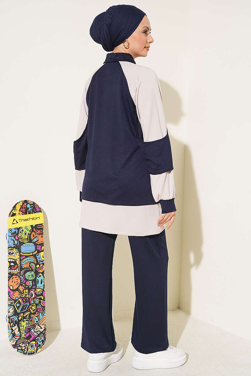 Gathered-Detail Two-Piece Set - Navy