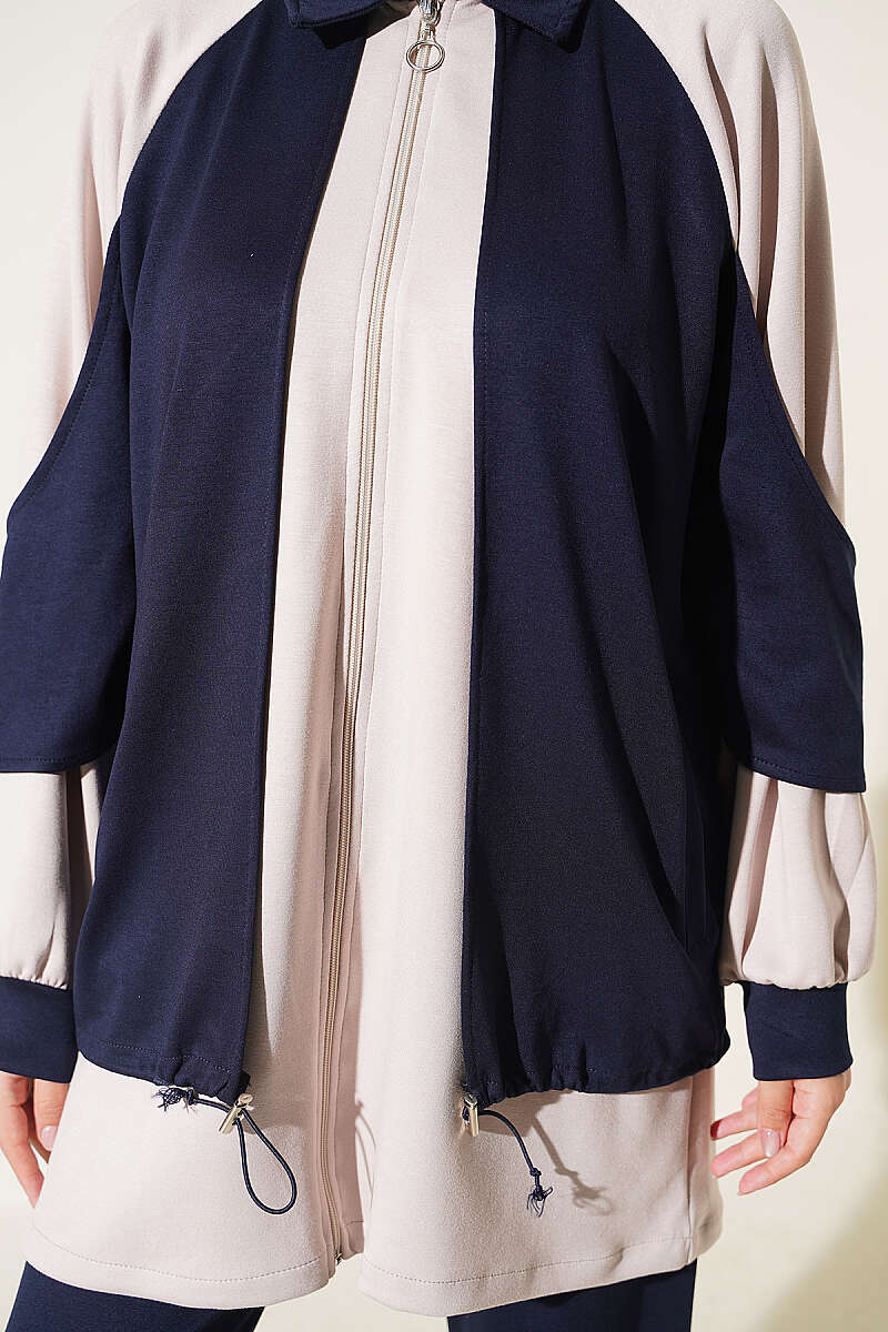 Gathered-Detail Two-Piece Set - Navy
