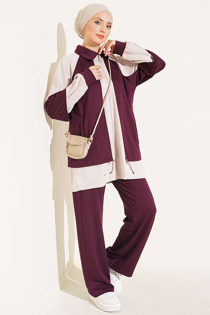Gathered-Detail Two-Piece Set - Plum