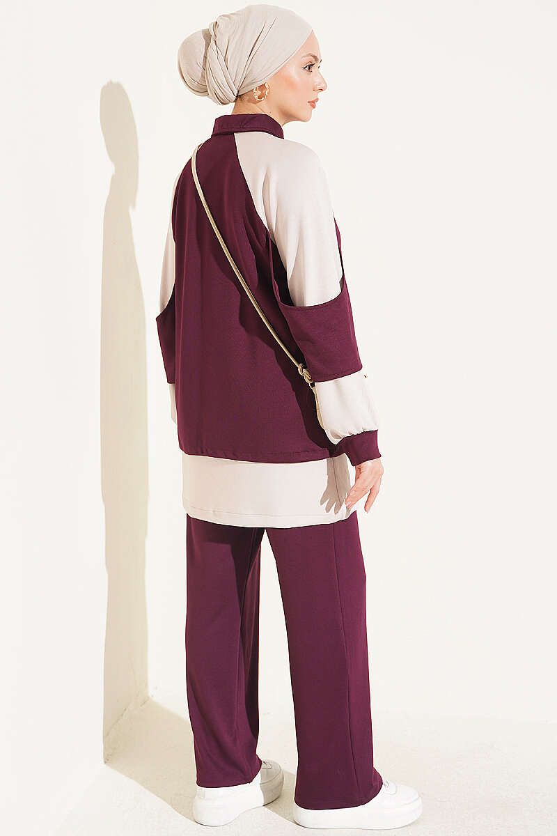 Gathered-Detail Two-Piece Set - Plum