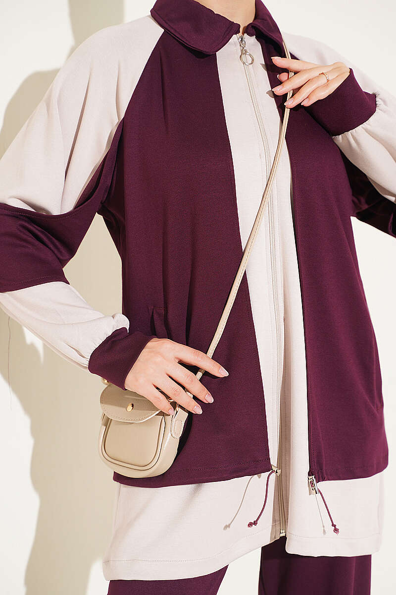 Gathered-Detail Two-Piece Set - Plum