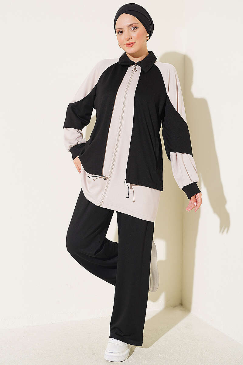 Gathered-Detail Two-Piece Set - Black