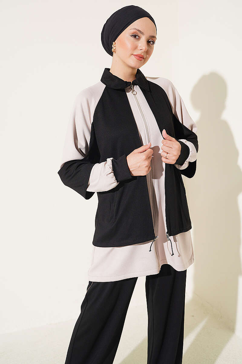 Gathered-Detail Two-Piece Set - Black