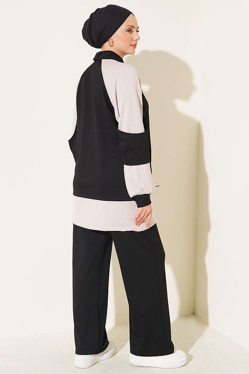 Gathered-Detail Two-Piece Set - Black