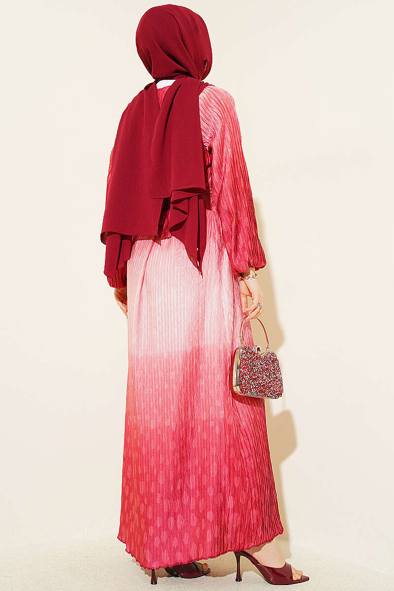 Belted Gathered Plissé Dress - Coral