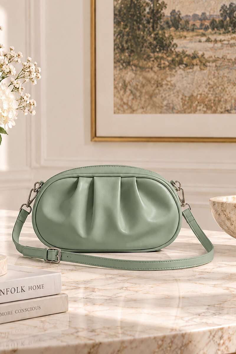 Ruched Oval Zip Bag - Mint