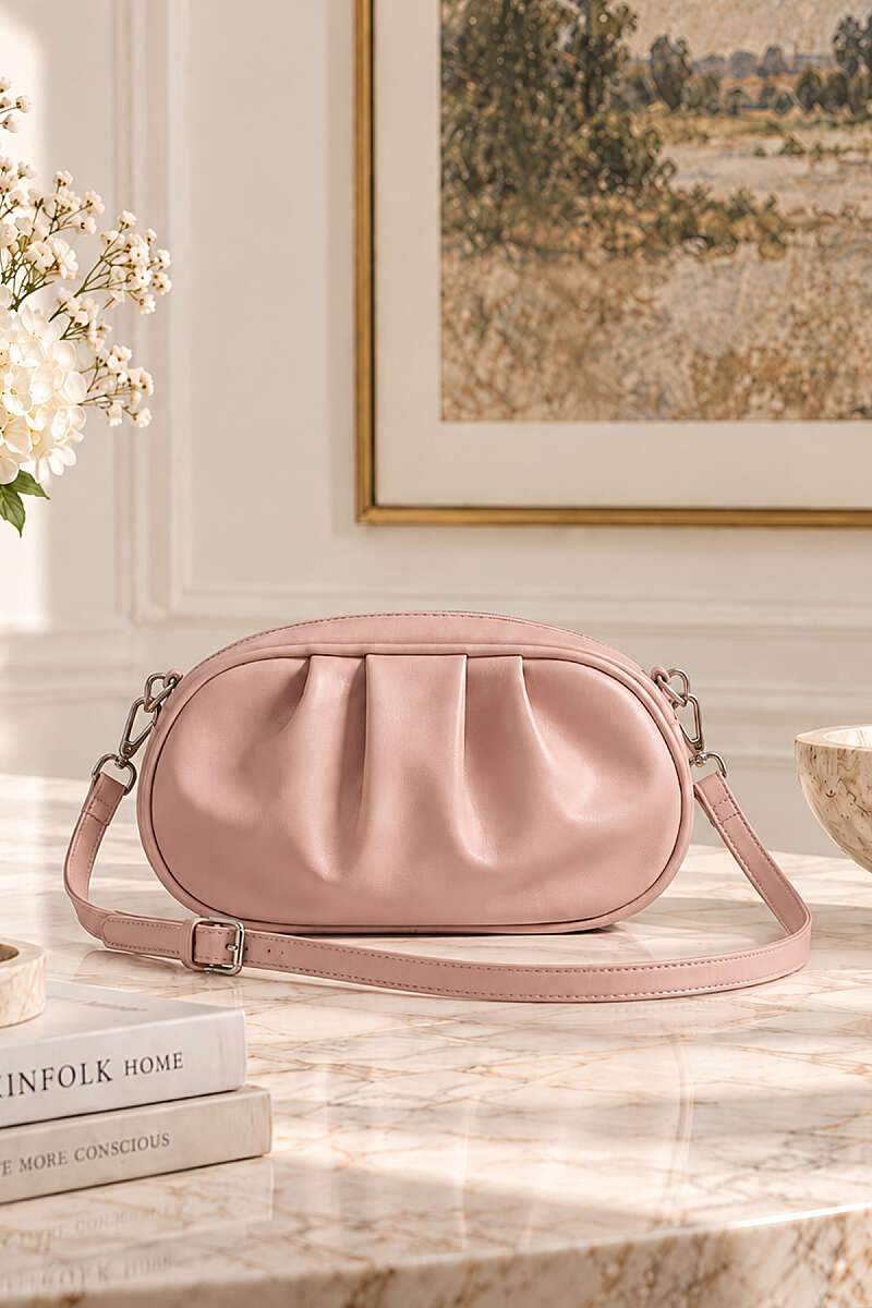 Ruched Oval Zip Bag - Powder