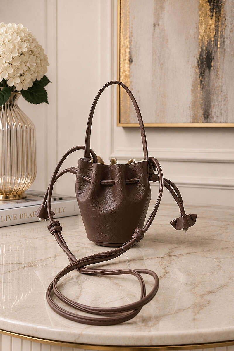 Mini Ruched Handbag - Brown