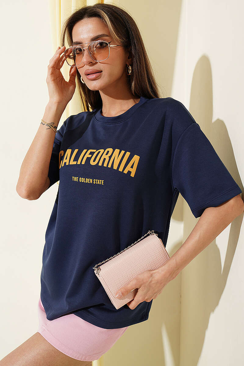 California Print Modal T-Shirt - Navy