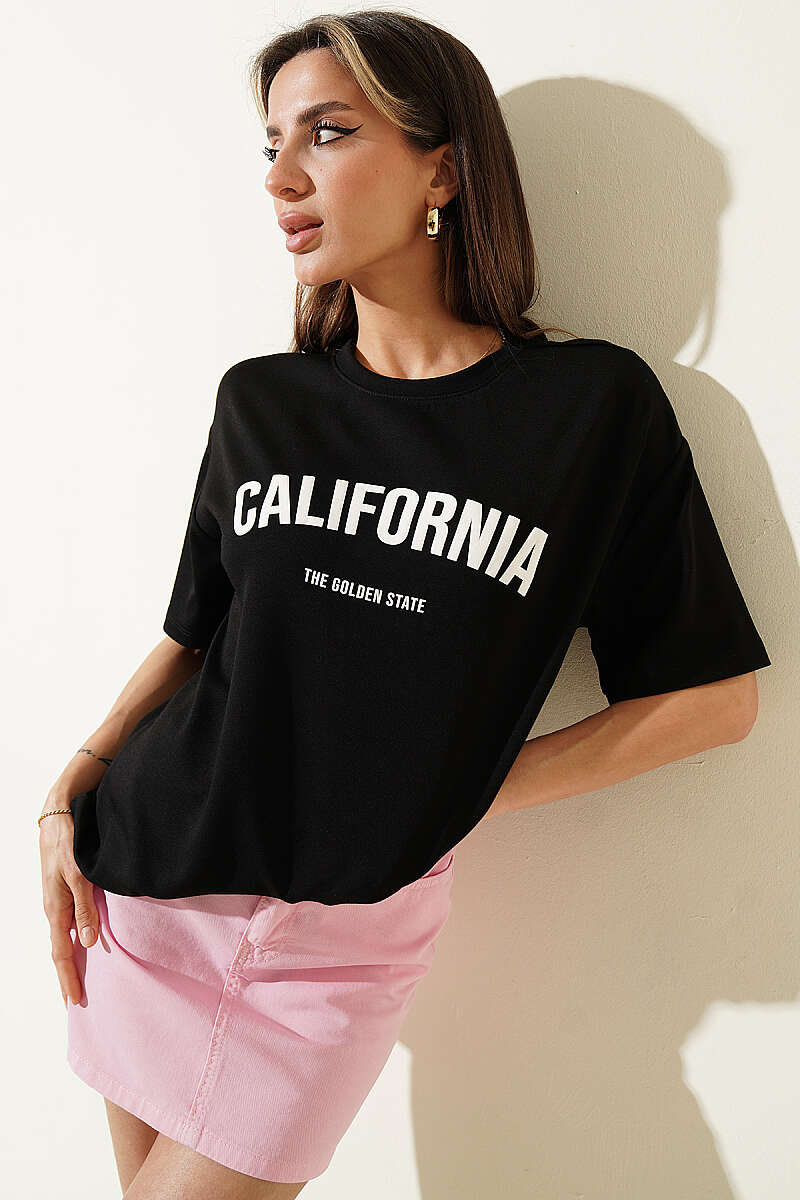California Print Modal T-Shirt - Black
