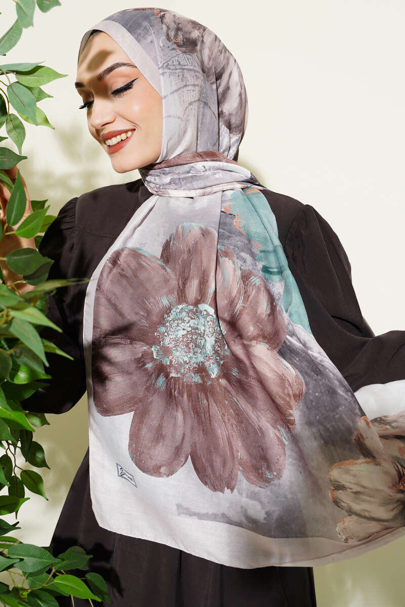 Camellia Print Shawl - Stone