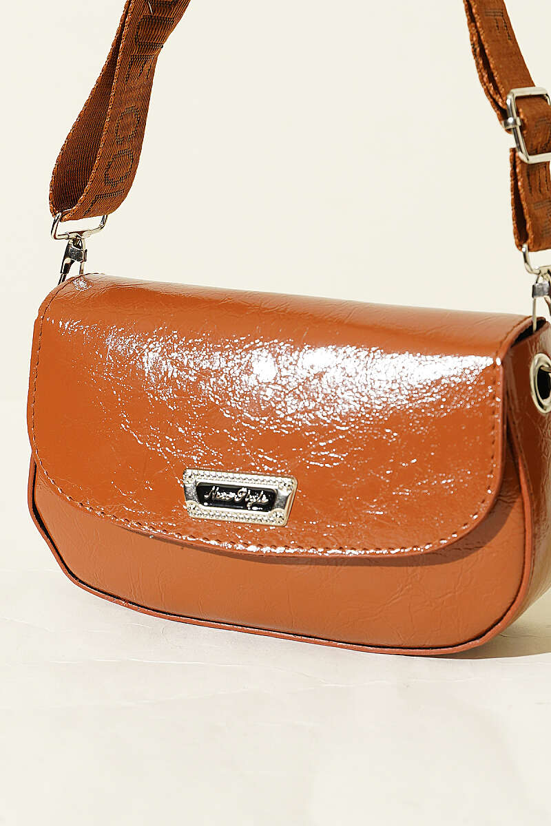Patent Crossbody Bag - Tan