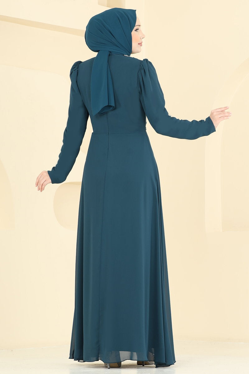Cross-Draped Chiffon Evening Dress - Teal
