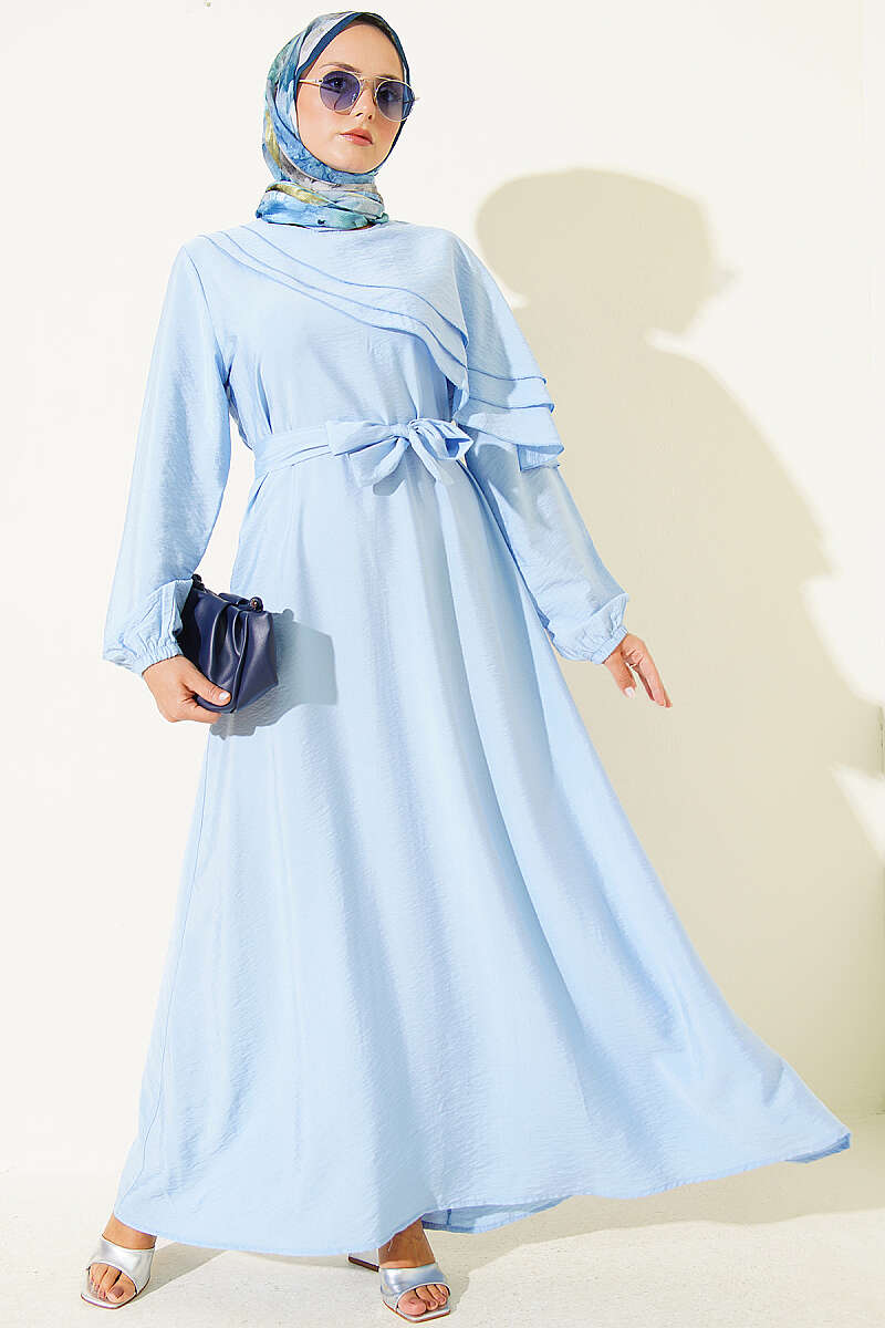 Dress with Cross Ruffle Detail - Light Blue