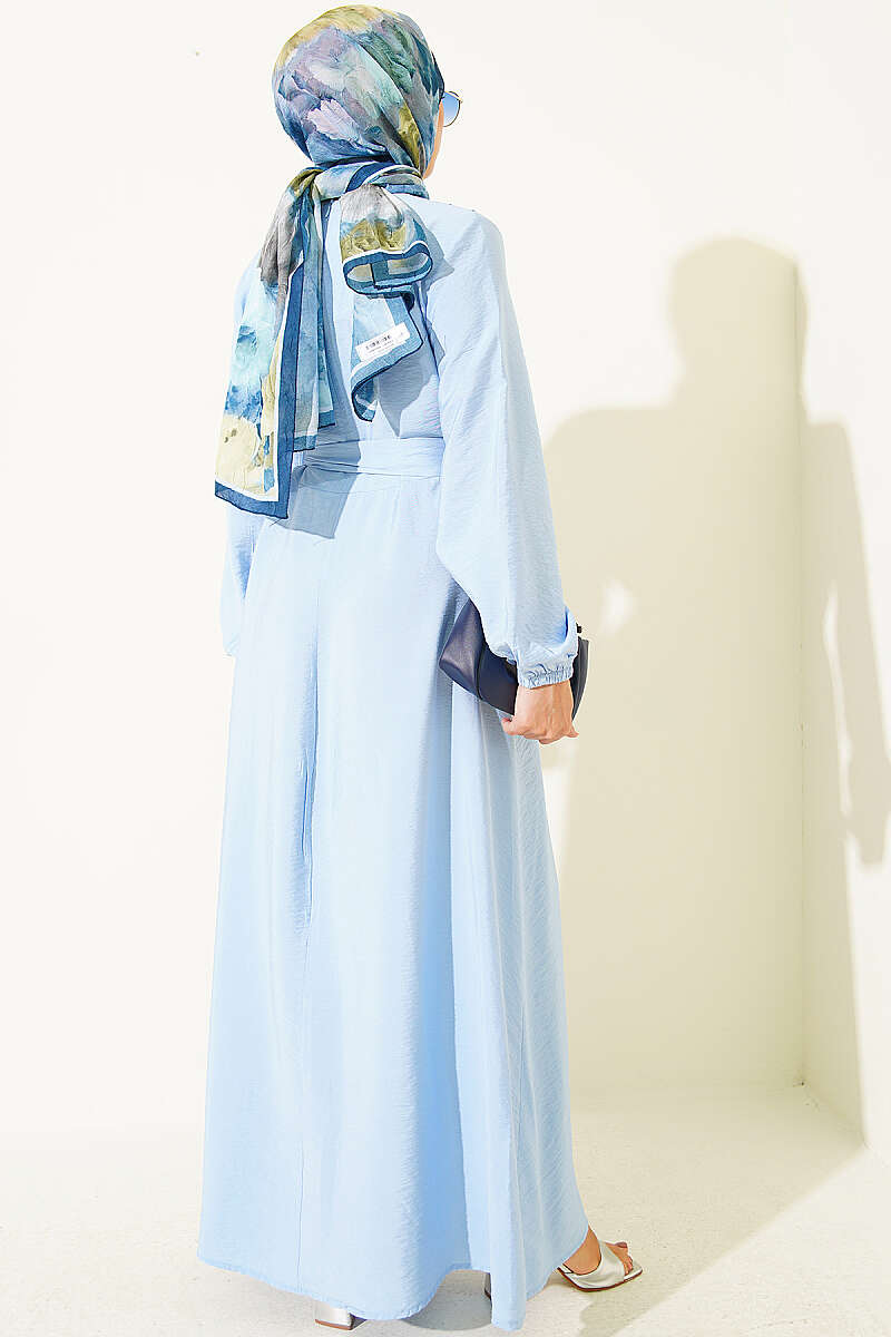 Dress with Cross Ruffle Detail - Light Blue