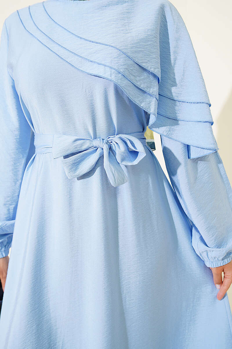 Dress with Cross Ruffle Detail - Light Blue