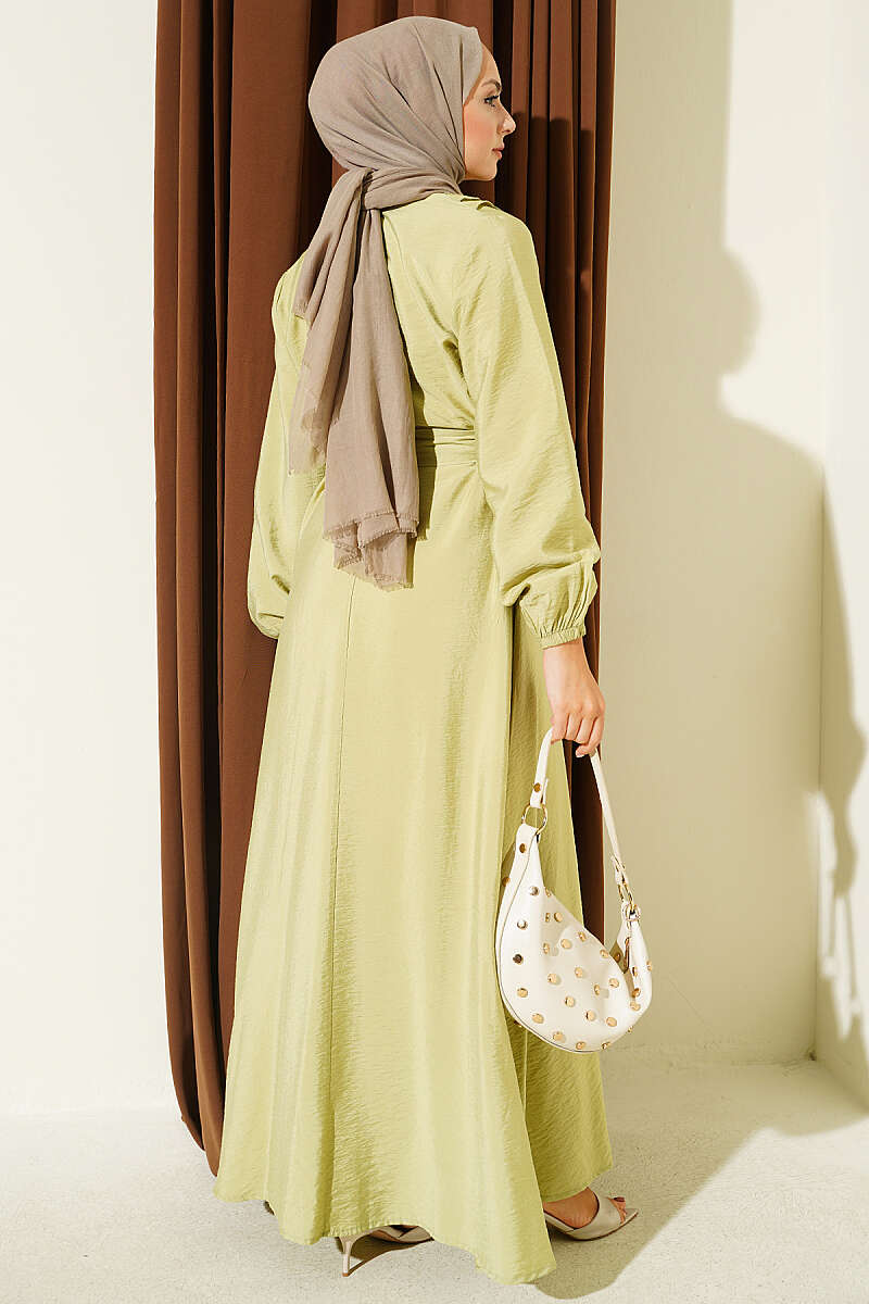 Dress with Cross Ruffle Detail - Almond Green