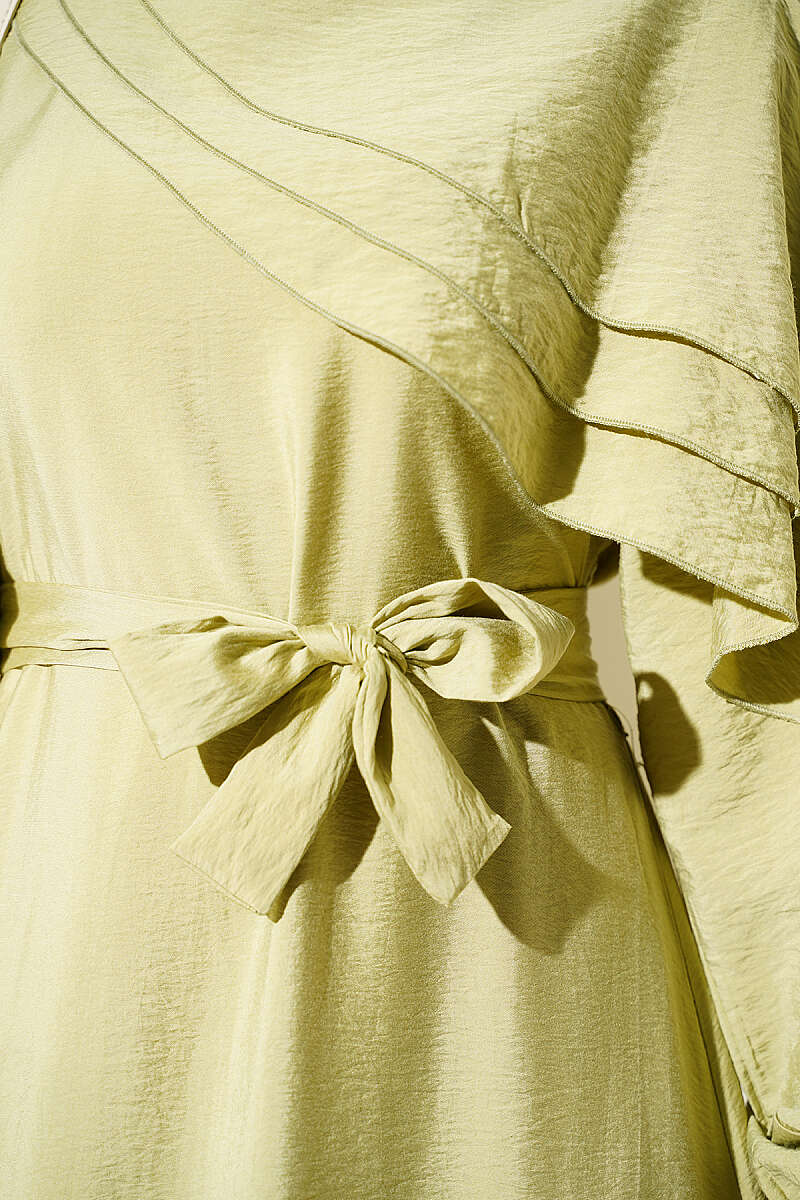 Dress with Cross Ruffle Detail - Almond Green