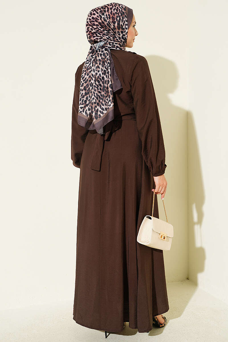 Dress with Cross Ruffle Detail - Brown