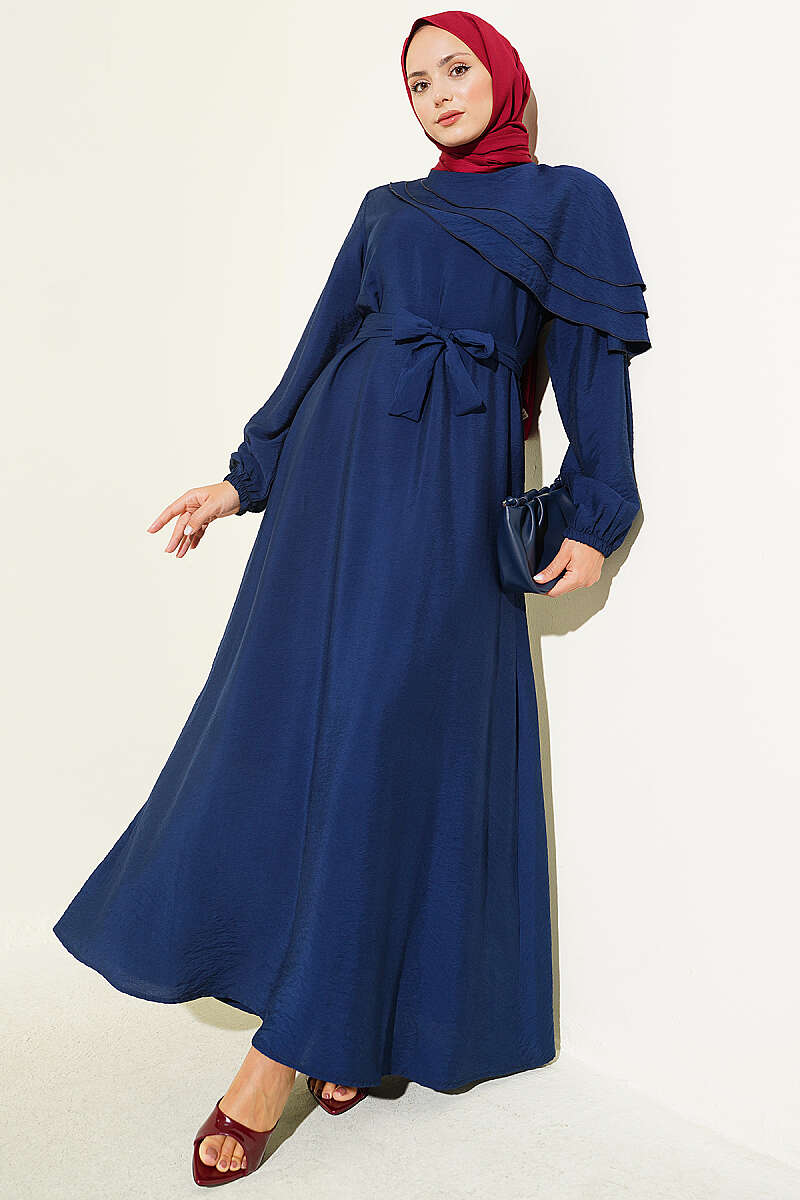 Dress with Cross Ruffle Detail - Navy